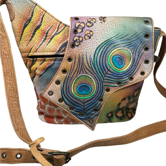 Anuschka Peacock Animal Print Leather Crossbody Bag & Wallet Set - Picture 4 of 12